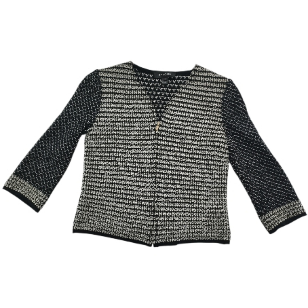 St John Knit Pattern Jacket Navy White Size 0 Women Made USA DOG SHOW